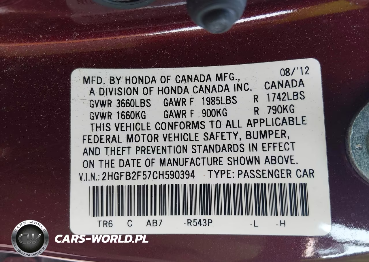 2012 Honda Civic Lx VIN:2HGFB2F57CH590394 - 9