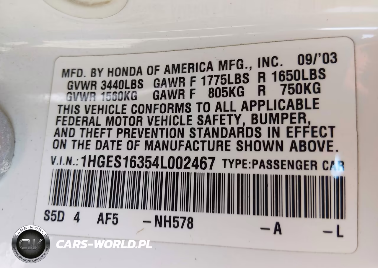 2004 Honda Civic Vp VIN:1HGES16354L002467 - 9