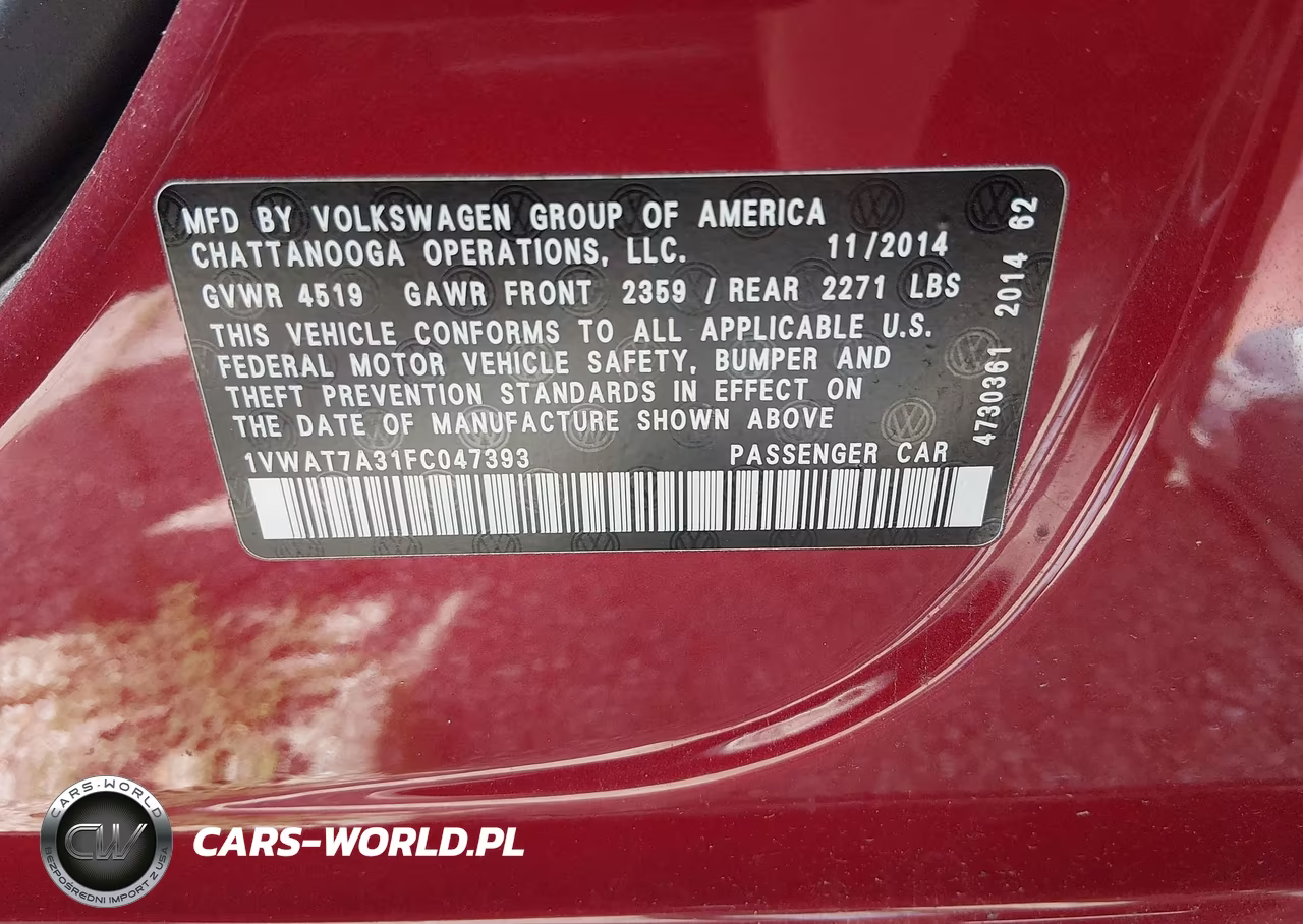 2015 Volkswagen Passat 1.8T S VIN:1VWAT7A31FC047393 - 9