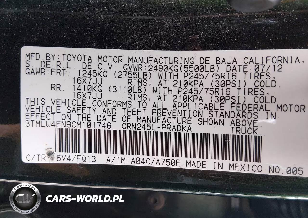 2012 Toyota Tacoma Base V6 VIN:3TMLU4EN9CM101746 - 9
