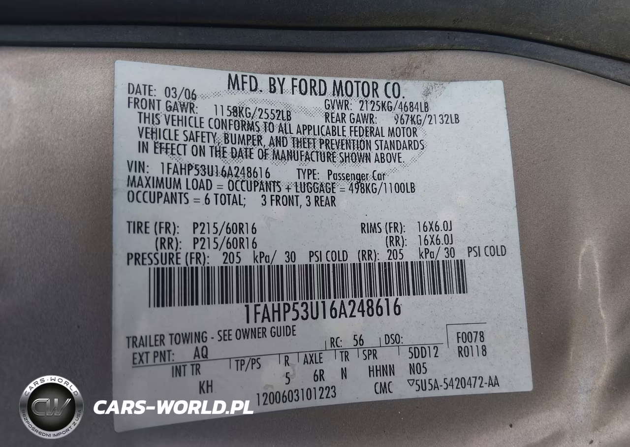2006 Ford Taurus Se VIN:1FAHP53U16A248616 - 9
