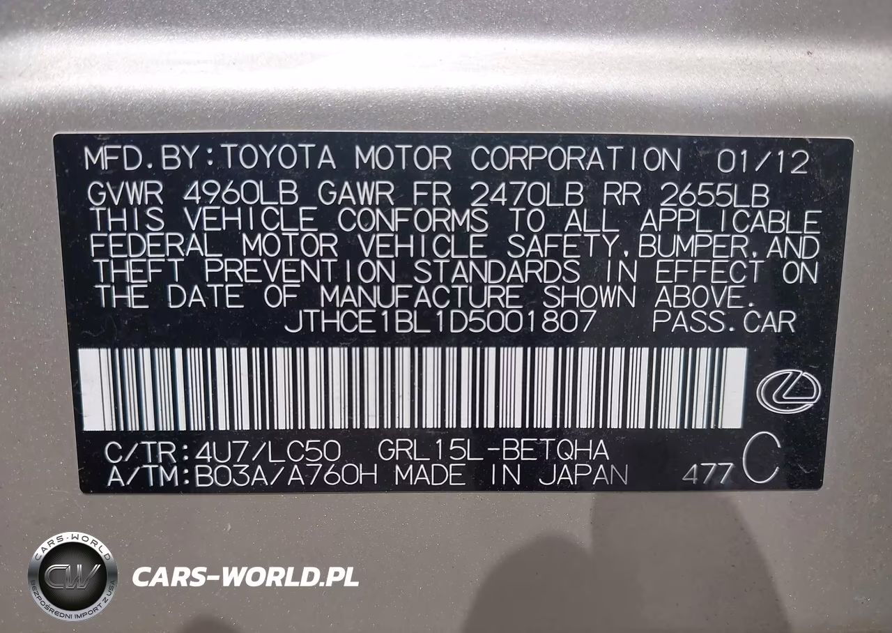 2013 Lexus Gs 350 VIN:JTHCE1BL1D5001807 - 9