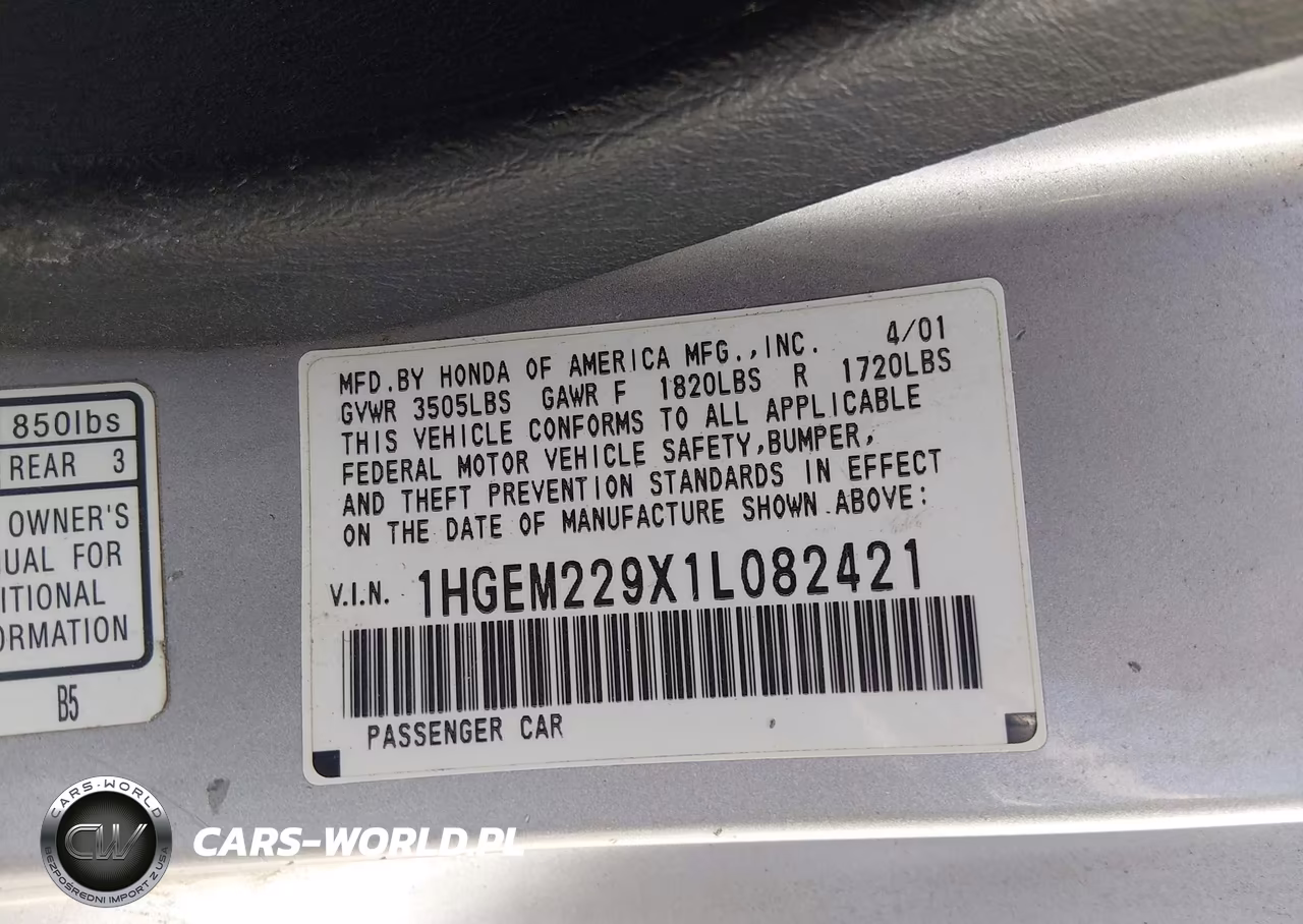 2001 Honda Civic Ex VIN:1HGEM229X1L082421 - 9