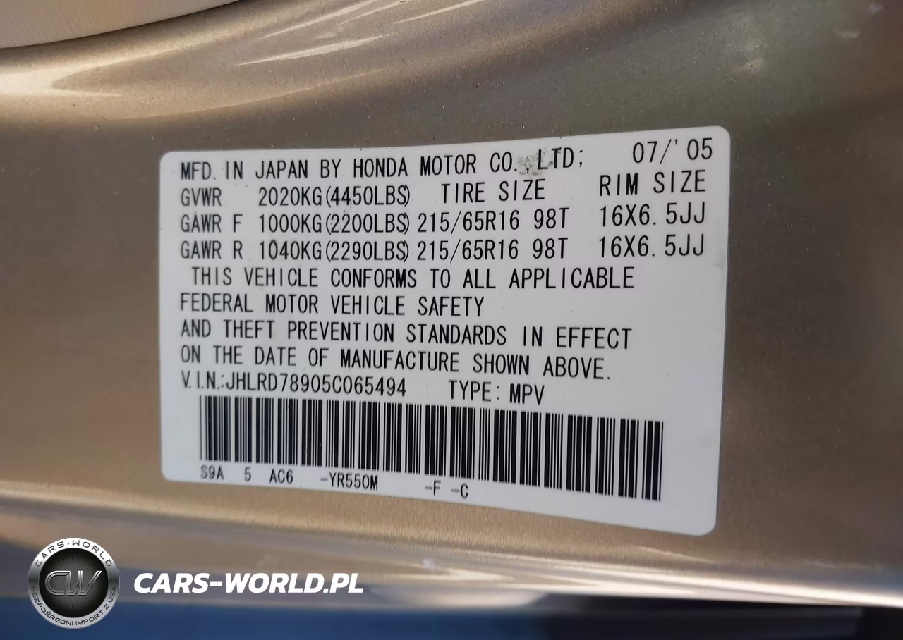 2005 Honda Cr-V Se VIN:JHLRD78905C065494 - 9