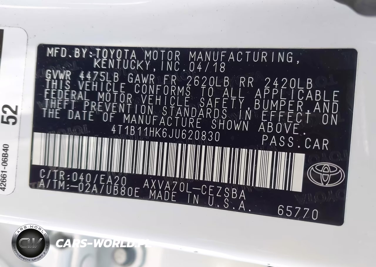 2018 Toyota Camry Se VIN:4T1B11HK6JU620830 - 9