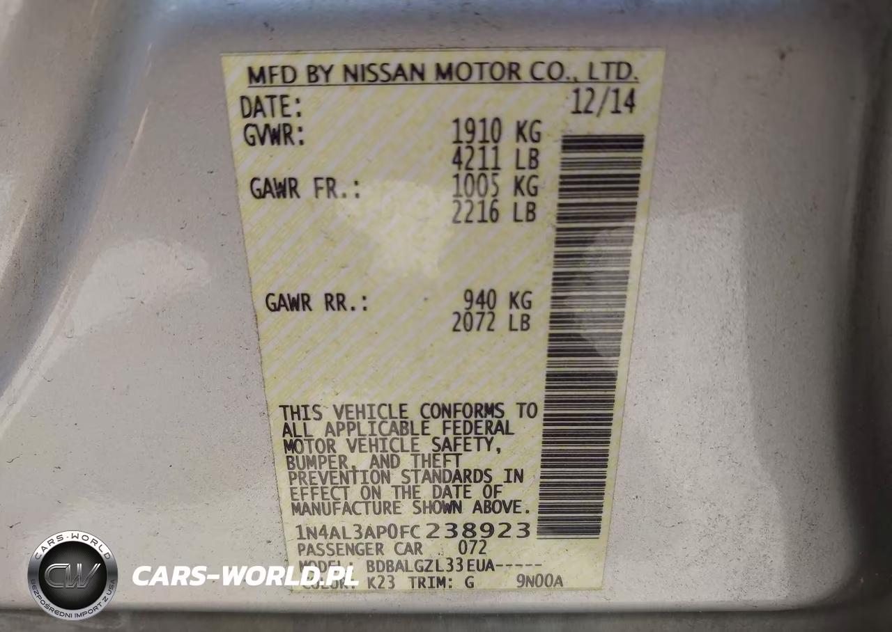 2015 Nissan Altima 2.5-2.5 S-2.5 Sl-2.5 Sv VIN:1N4AL3AP0FC238923 - 9