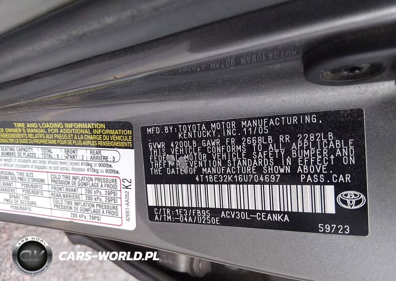 2006 Toyota Camry Le VIN:4T1BE32K16U704697 - 9