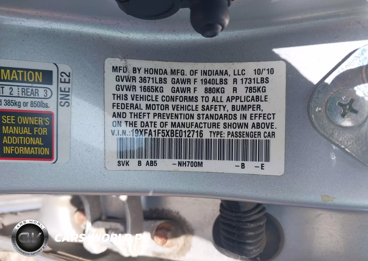 2011 Honda Civic Lx VIN:19XFA1F5XBE012716 - 9