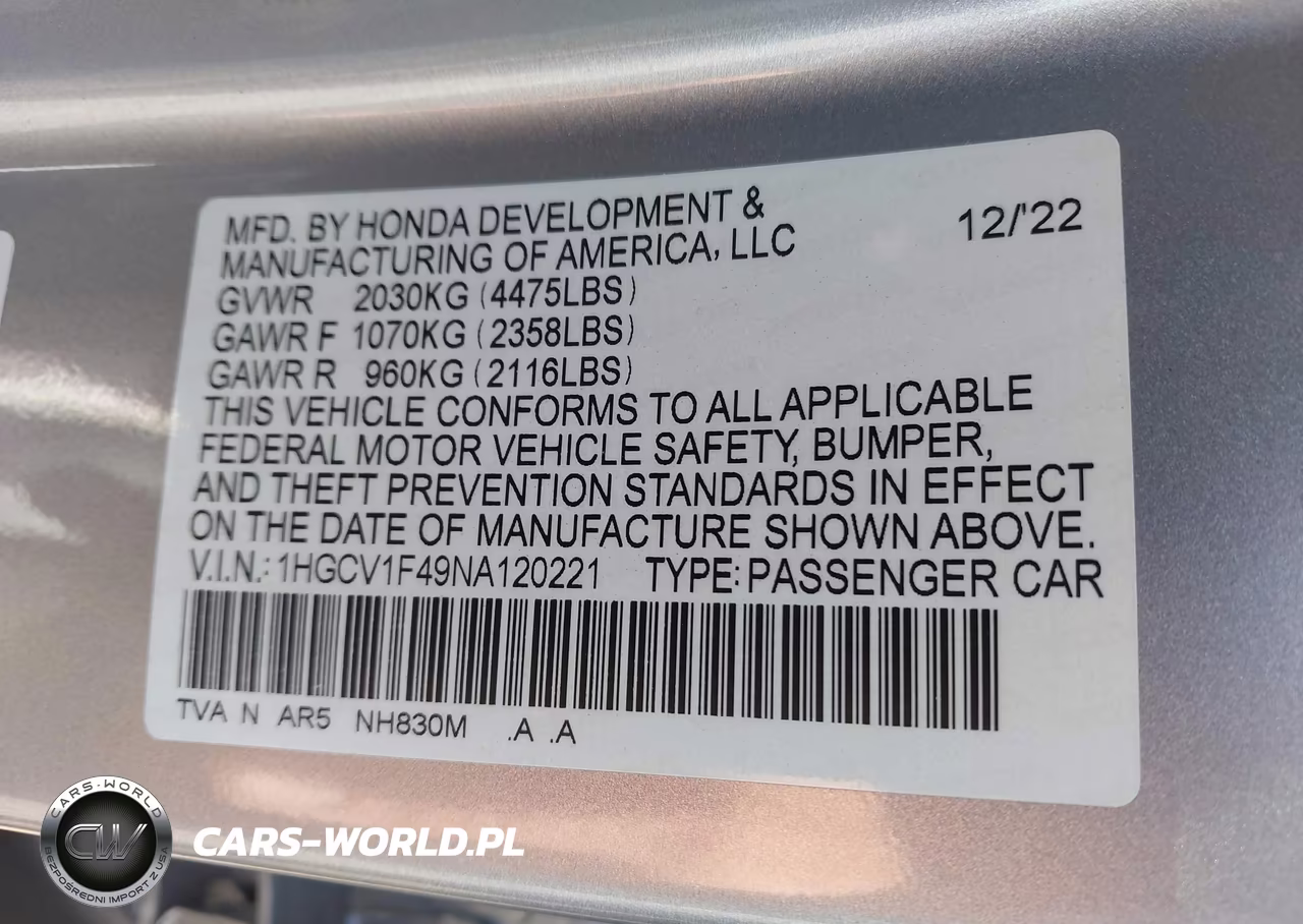 2022 Honda Accord Sport Special Edition VIN:1HGCV1F49NA120221 - 9