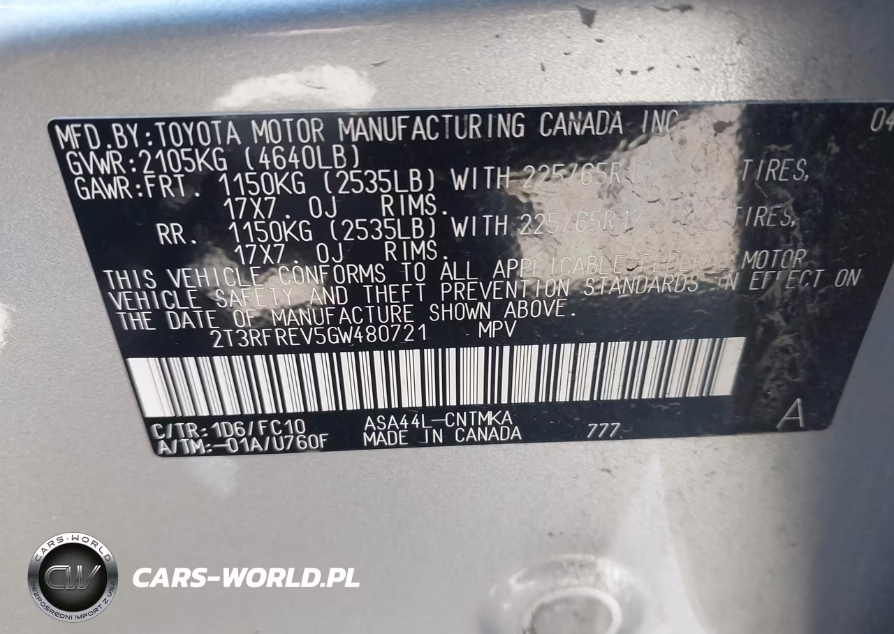 2016 Toyota Rav4 Xle VIN:2T3RFREV5GW480721 - 9
