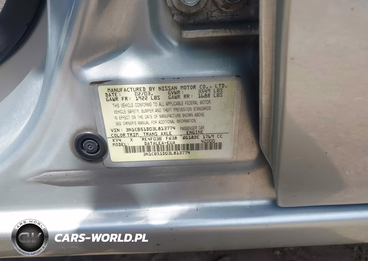 2003 Nissan Sentra Gxe VIN:3N1CB51D03L813774 - 9