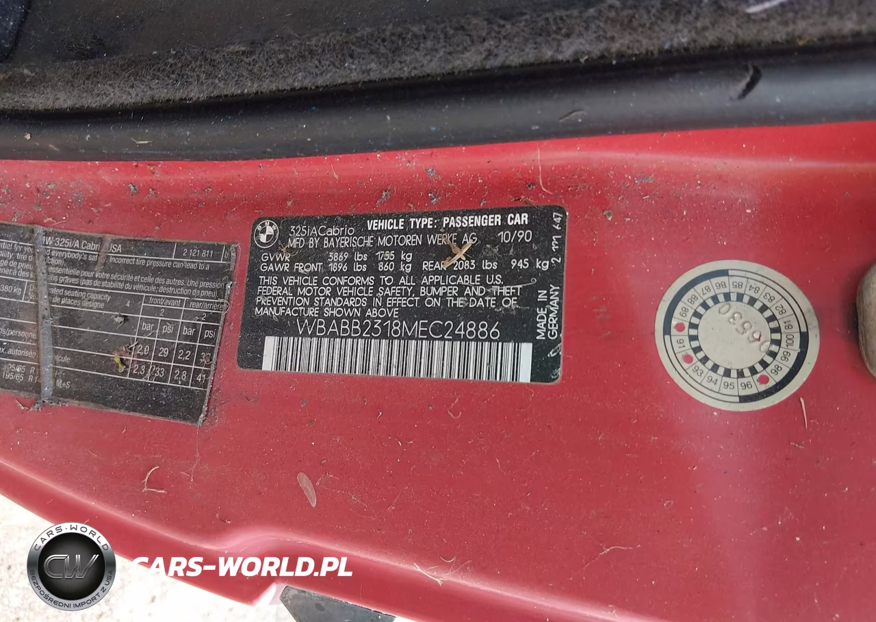 1991 BMW 325 Ic Automatic VIN:WBABB2318MEC24886 - 9