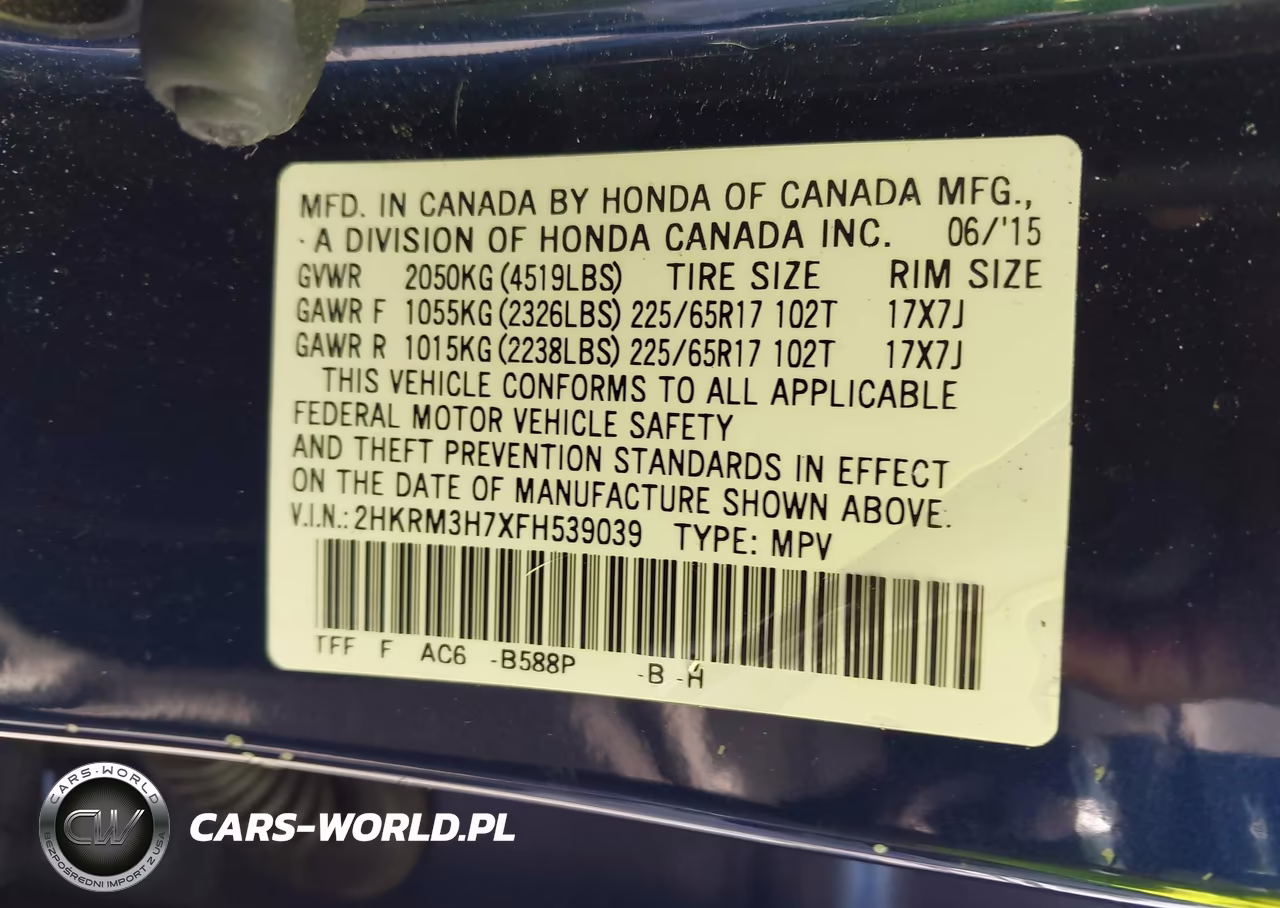 2015 Honda Cr-V Ex-L VIN:2HKRM3H7XFH539039 - 9