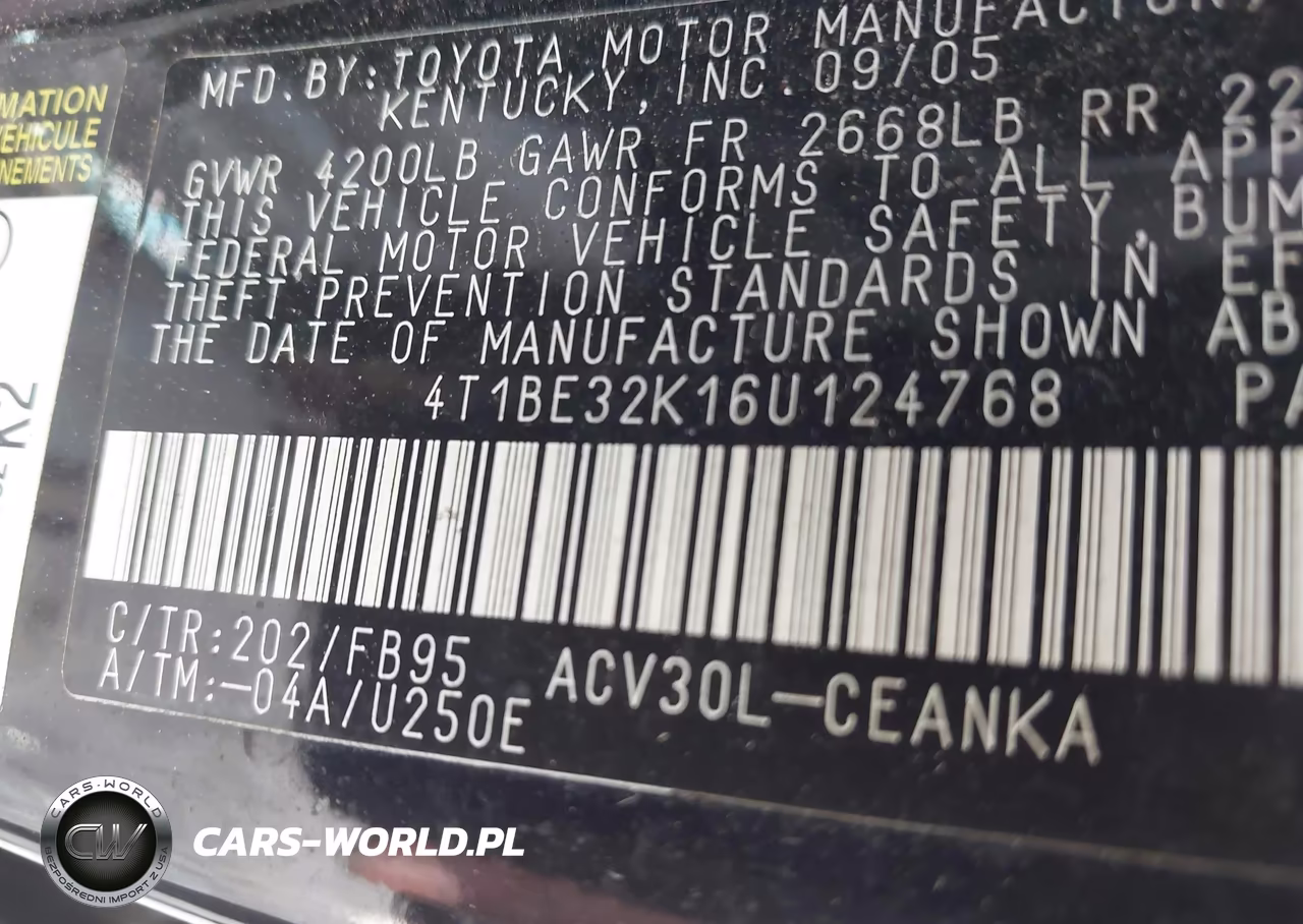 2006 Toyota Camry Le VIN:4T1BE32K16U124768 - 9