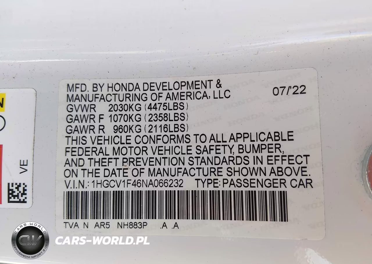 2022 Honda Accord Sport Special Edition VIN:1HGCV1F46NA066232 - 9