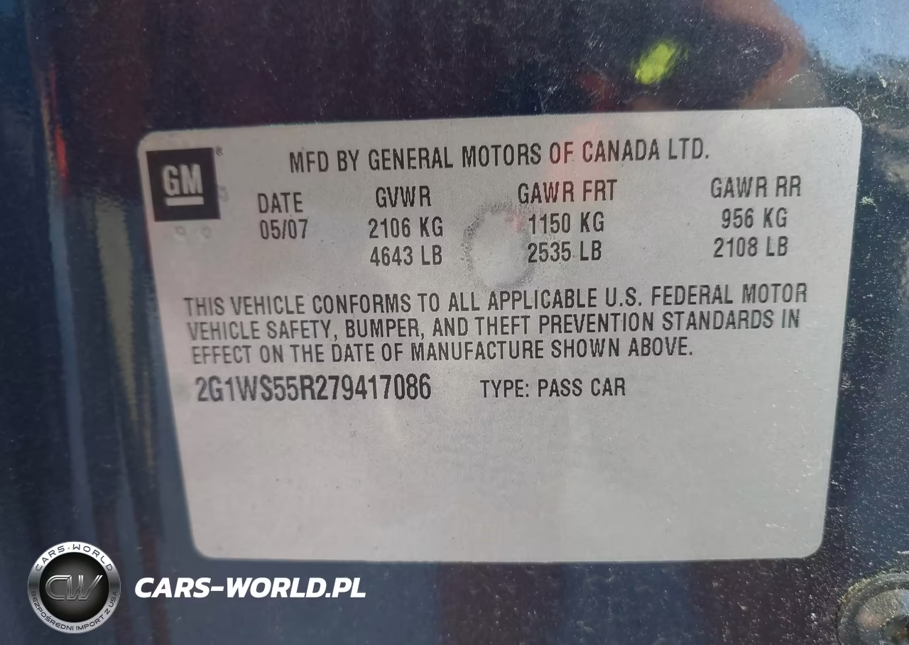 2007 Chevrolet Impala Police Pkg Police Pkg 9C1 VIN:2G1WS55R279417086 - 9