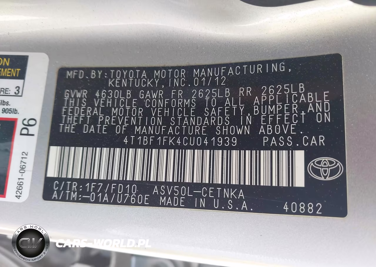 2012 Toyota Camry Le VIN:4T1BF1FK4CU041939 - 9