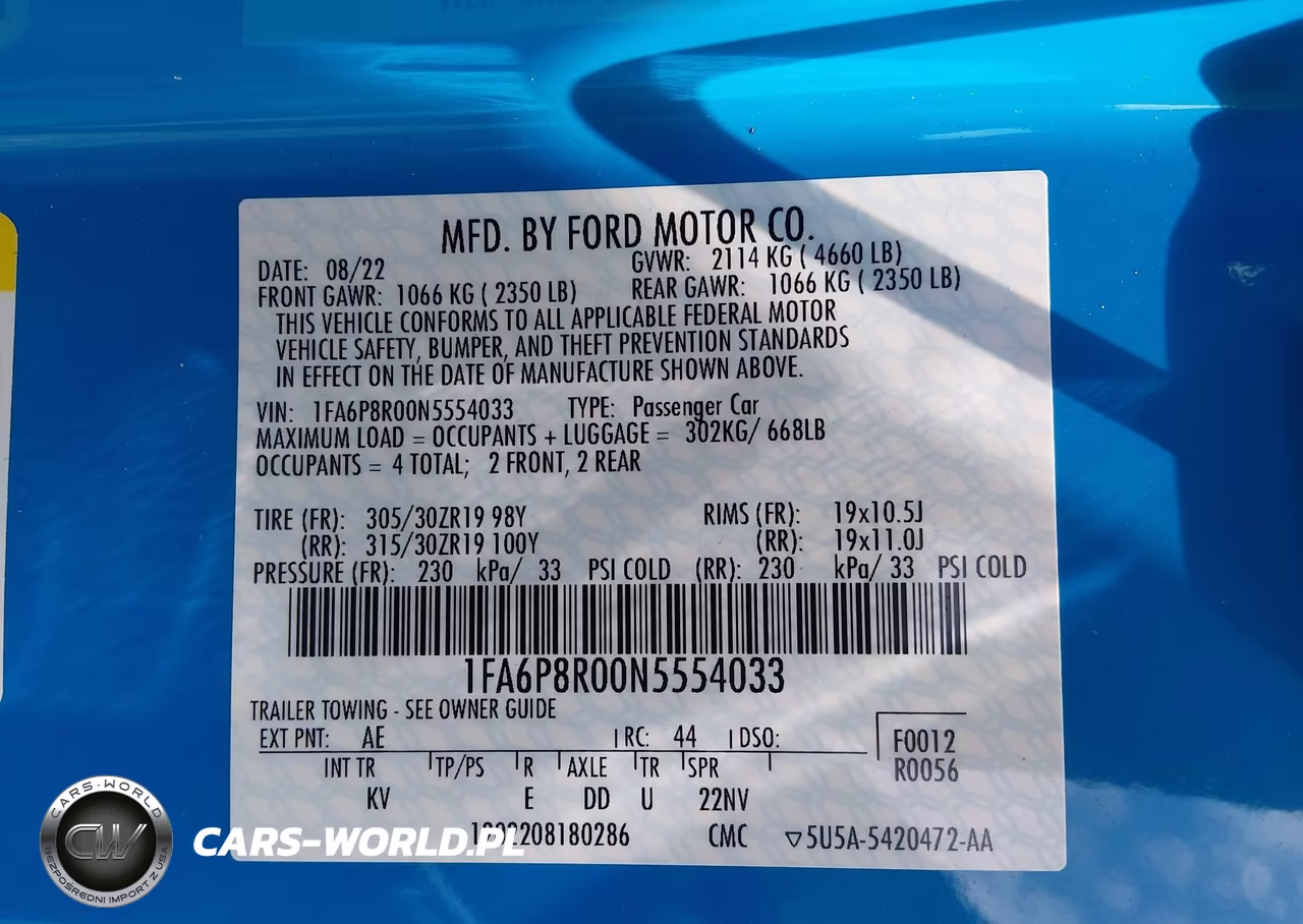 2022 Ford Mustang Mach 1 Fastback VIN:1FA6P8R00N5554033 - 9