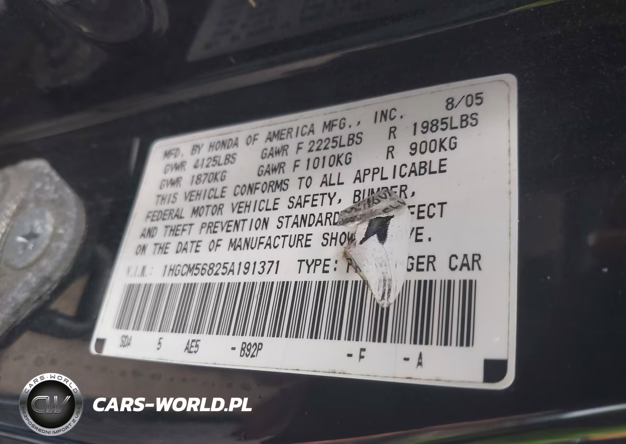 2005 Honda Accord 2.4 Ex VIN:1HGCM56825A191371 - 9