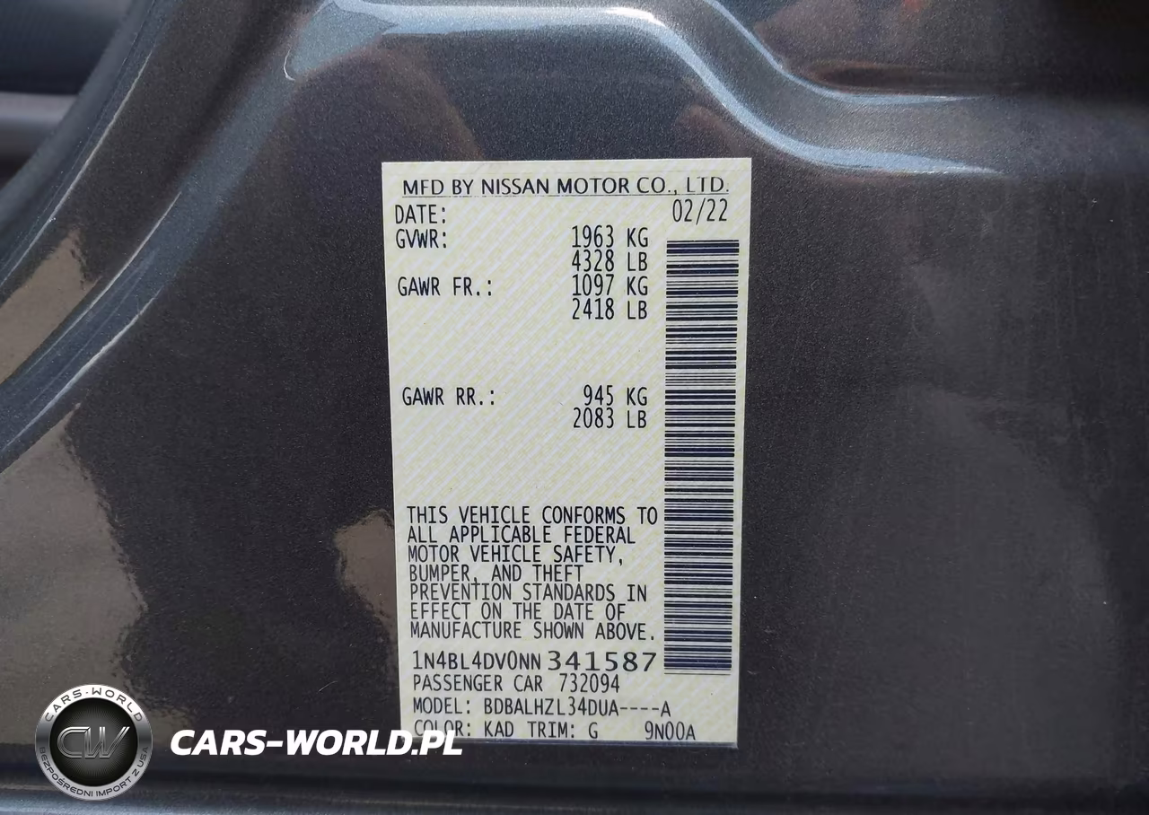 2022 Nissan Altima Sv Fwd VIN:1N4BL4DV0NN341587 - 9