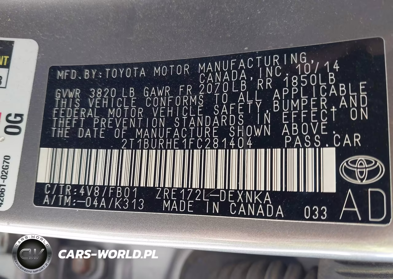 2015 Toyota Corolla Le VIN:2T1BURHE1FC281404 - 9