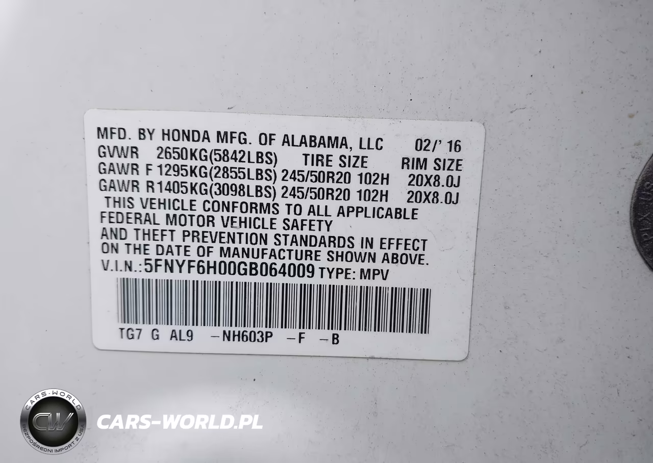 2016 Honda Pilot Elite VIN:5FNYF6H00GB064009 - 9
