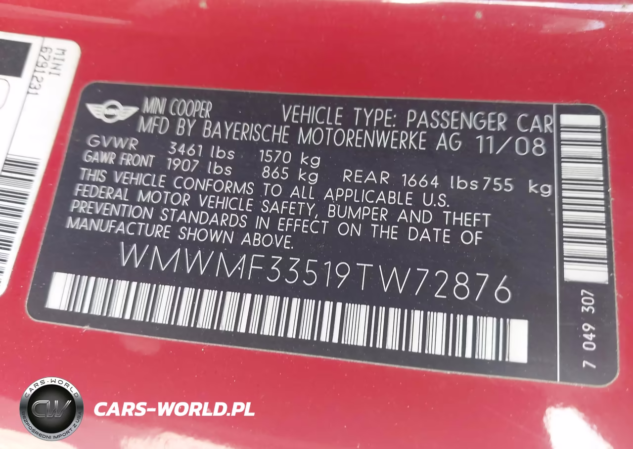 2009 Mini Cooper VIN:WMWMF33519TW72876 - 9