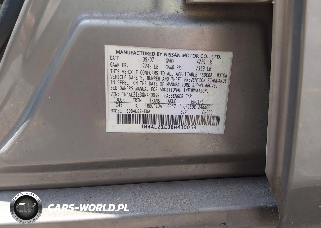 2008 Nissan Altima 2.5 S VIN:1N4AL21E38N430059 - 9