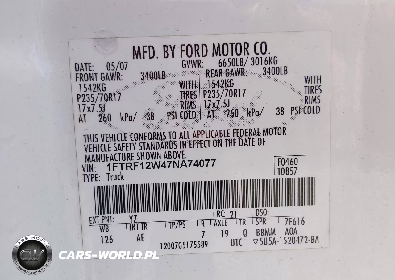 2007 Ford F-150 Stx-Xl-Xlt VIN:1FTRF12W47NA74077 - 9