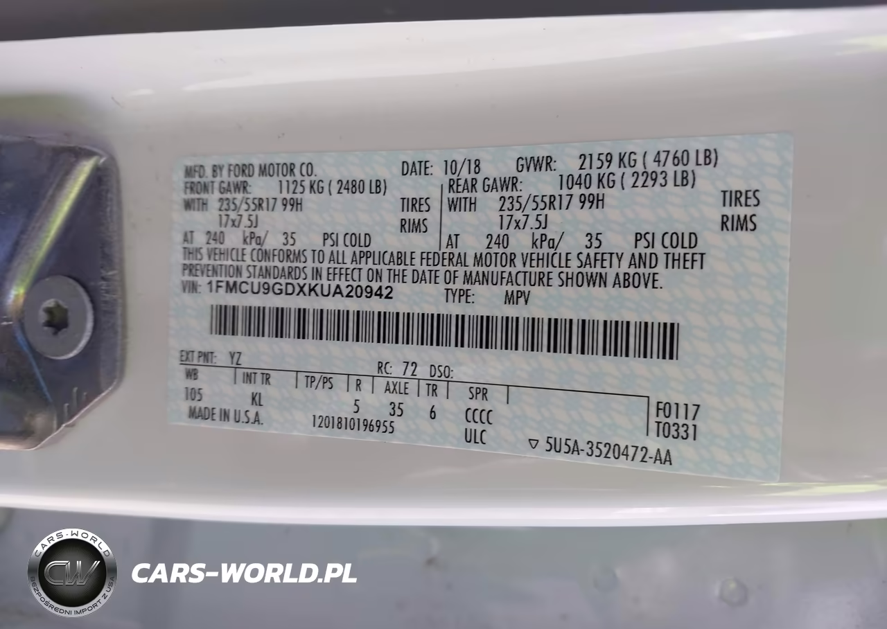 2019 Ford Escape Se VIN:1FMCU9GDXKUA20942 - 9