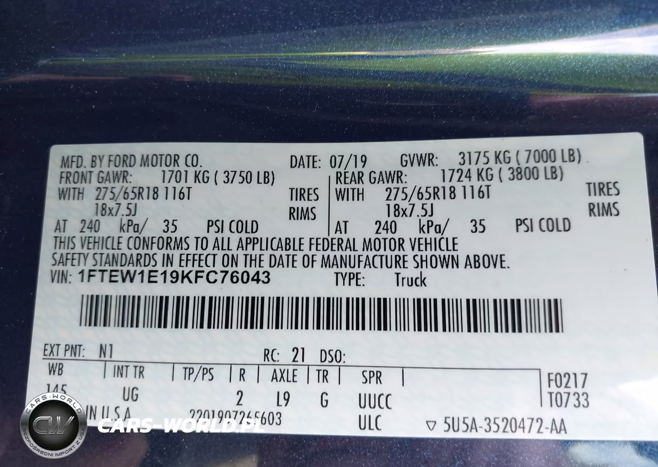 2019 Ford F-150 Xlt VIN:1FTEW1E19KFC76043 - 9