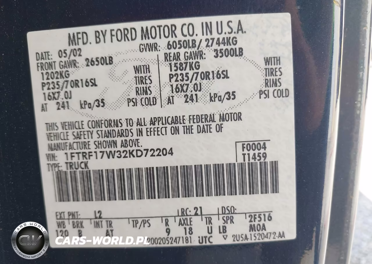 2002 Ford F-150 Xl-Xlt VIN:1FTRF17W32KD72204 - 9
