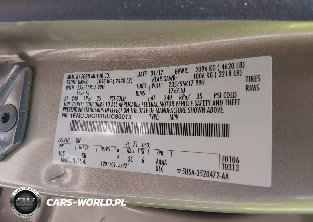 2017 Ford Escape Se VIN:1FMCU0GD0HUC80013 - 9