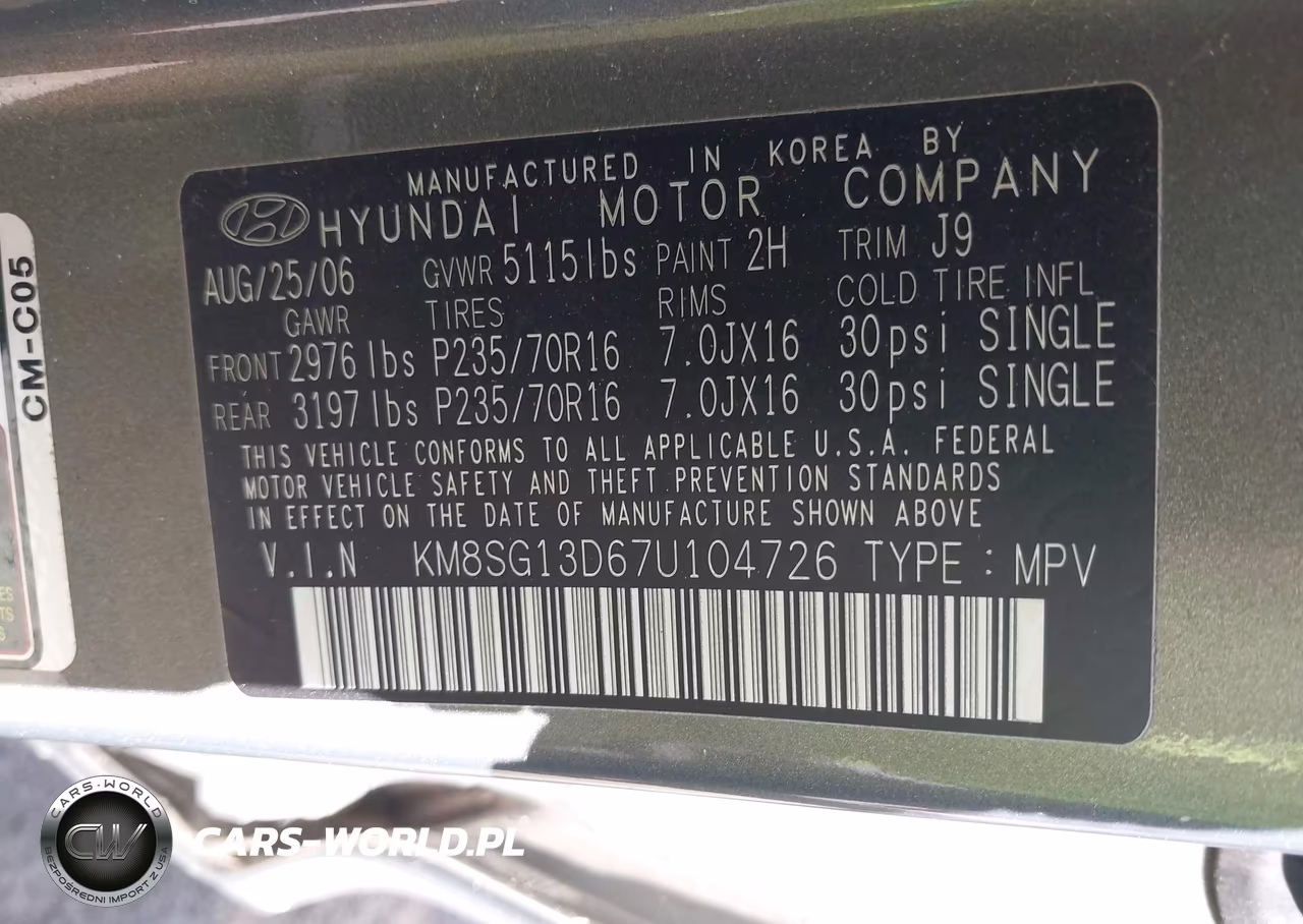 2007 Hyundai Santa Fe Gls VIN:KM8SG13D67U104726 - 9