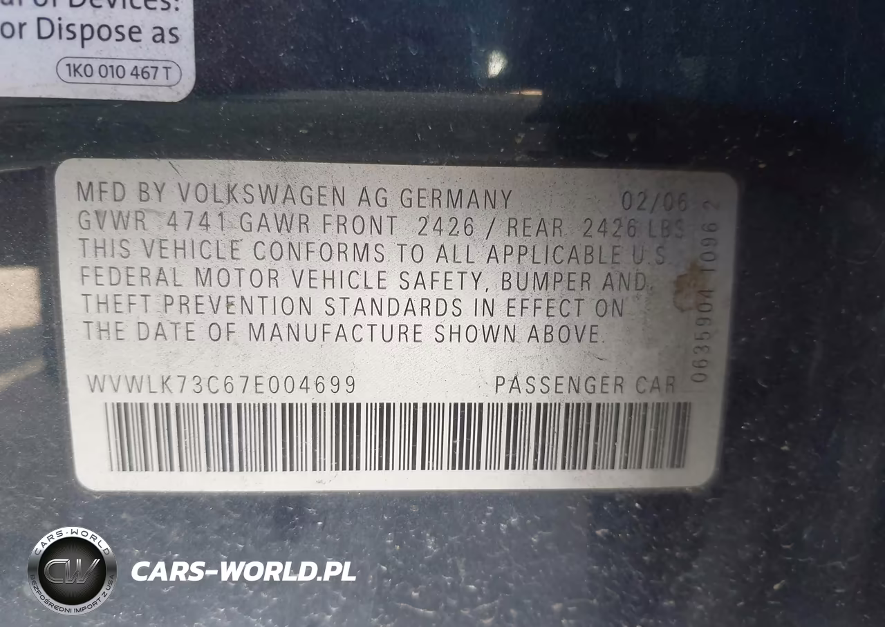 2007 Volkswagen Passat 2.0T VIN:WVWLK73C67E004699 - 9