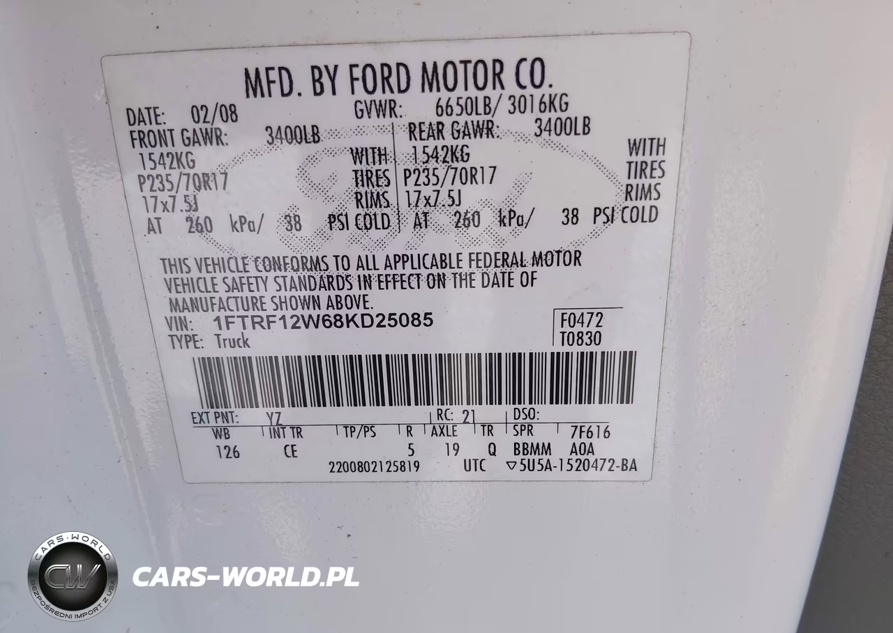 2008 Ford F-150 Fx2-Stx-Xl-Xlt VIN:1FTRF12W68KD25085 - 9