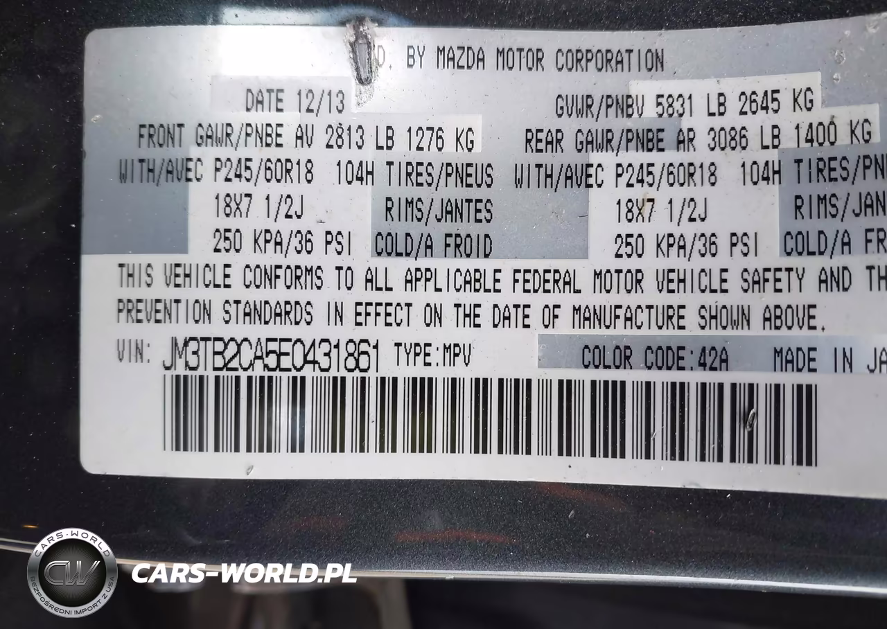 2014 Mazda Cx-9 Touring VIN:JM3TB2CA5E0431861 - 9