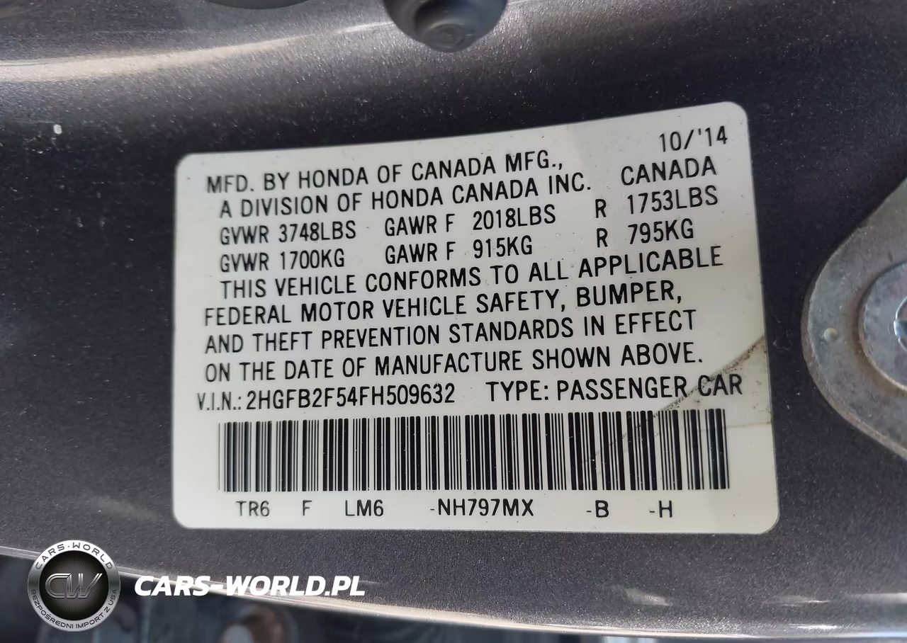 2015 Honda Civic Lx VIN:2HGFB2F54FH509632 - 9