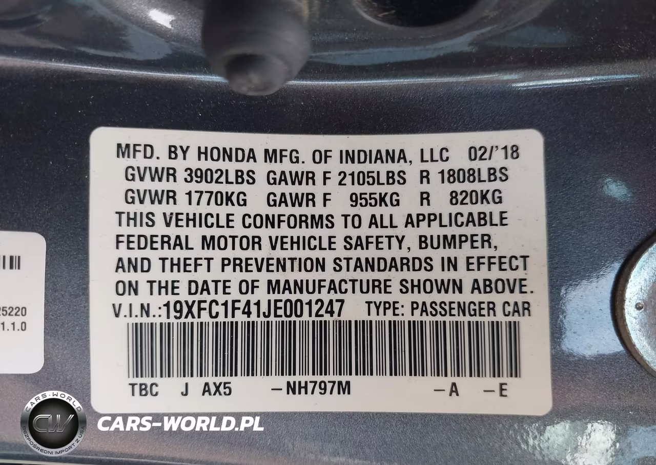 2018 Honda Civic Ex-T VIN:19XFC1F41JE001247 - 9