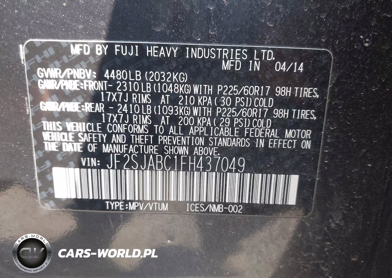 2015 Subaru Forester 2.5I VIN:JF2SJABC1FH437049 - 9