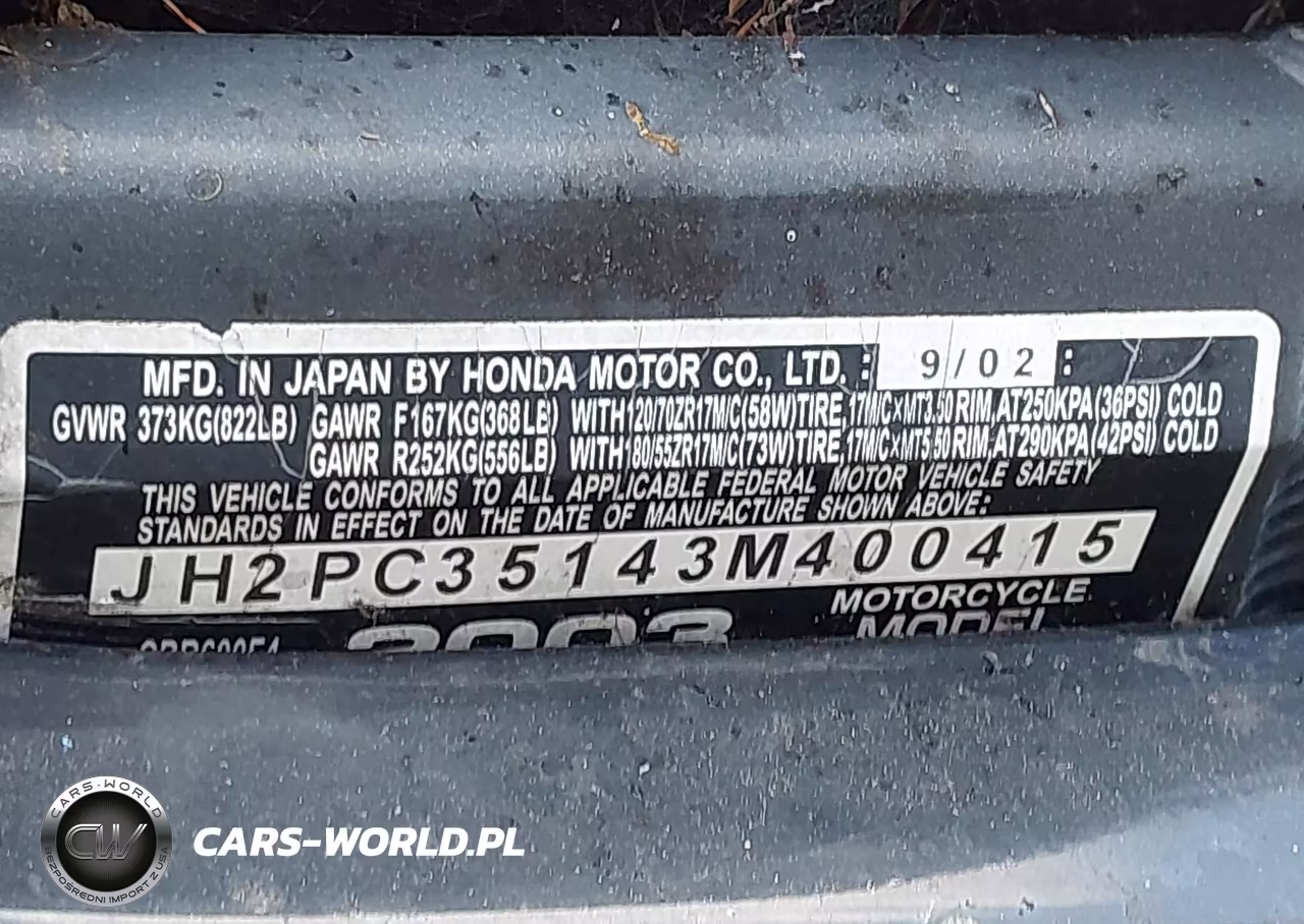 2003 Honda Cbr600 F4 VIN:JH2PC35143M400415 - 9