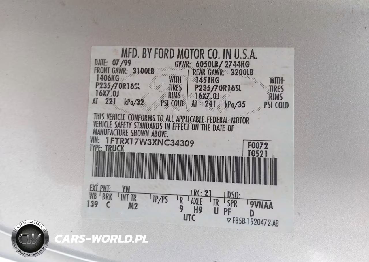 1999 Ford F-150 Lariat-Work Series-Xl-Xlt VIN:1FTRX17W3XNC34309 - 9