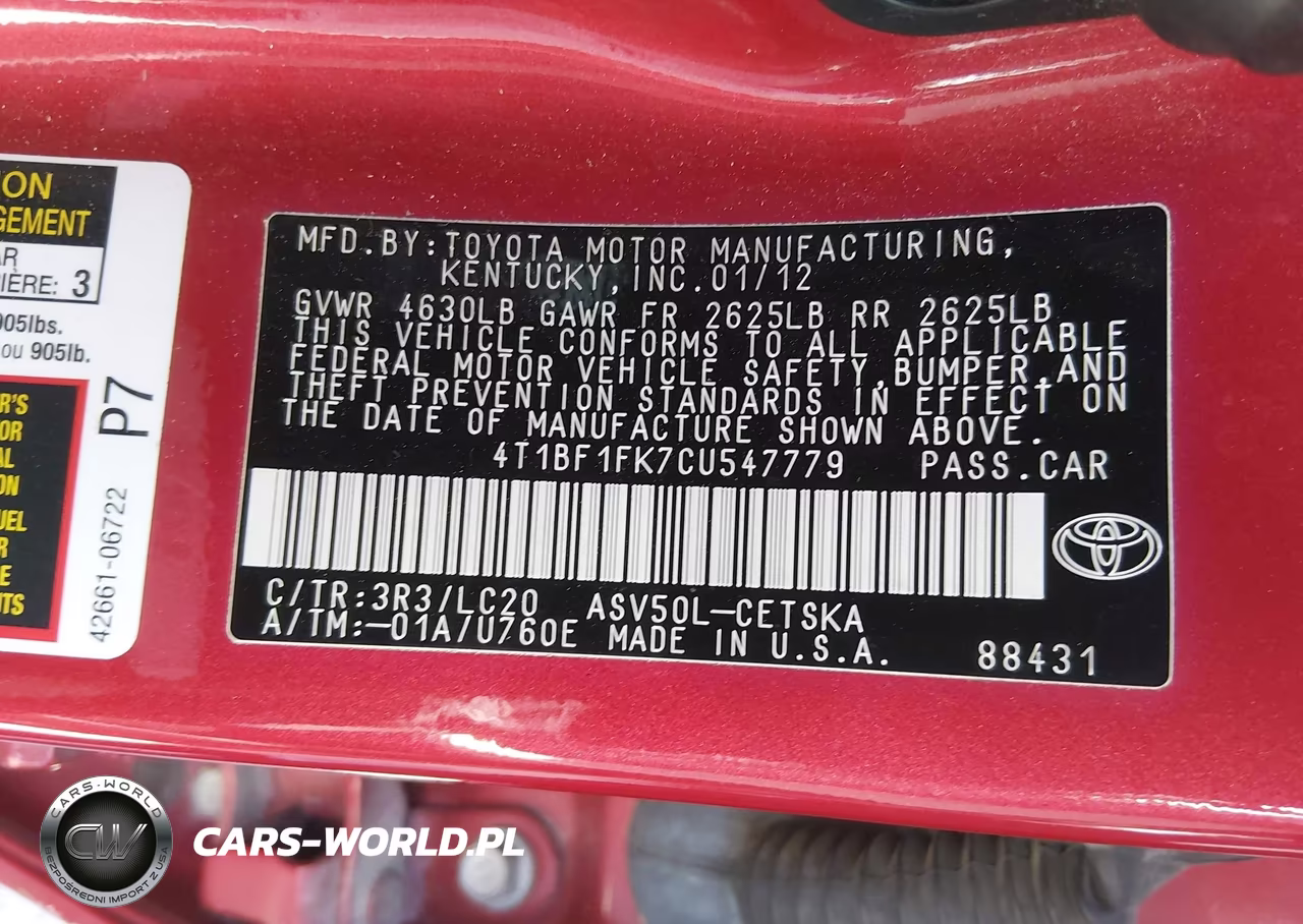 2012 Toyota Camry Se VIN:4T1BF1FK7CU547779 - 9