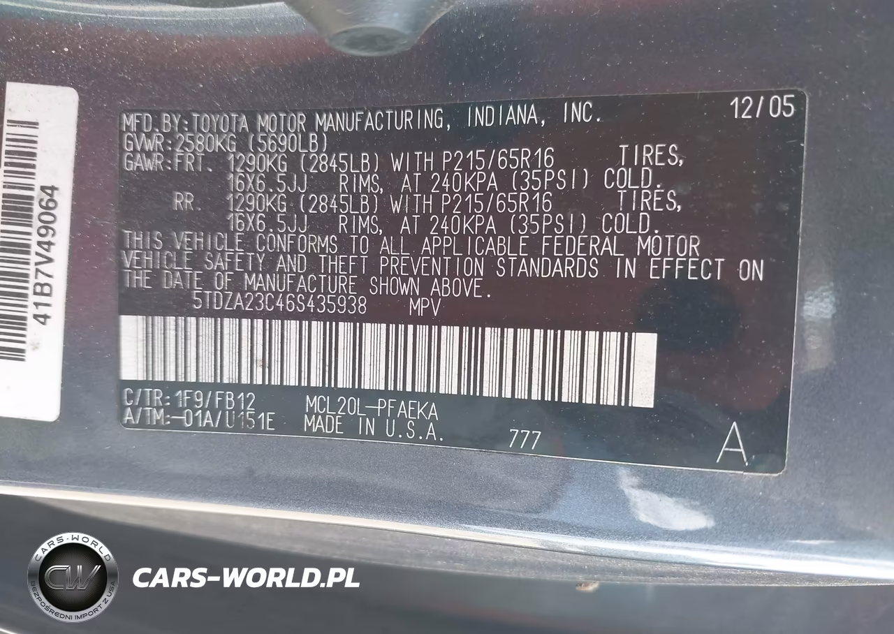 2006 Toyota Sienna Ce VIN:5TDZA23C46S435938 - 9