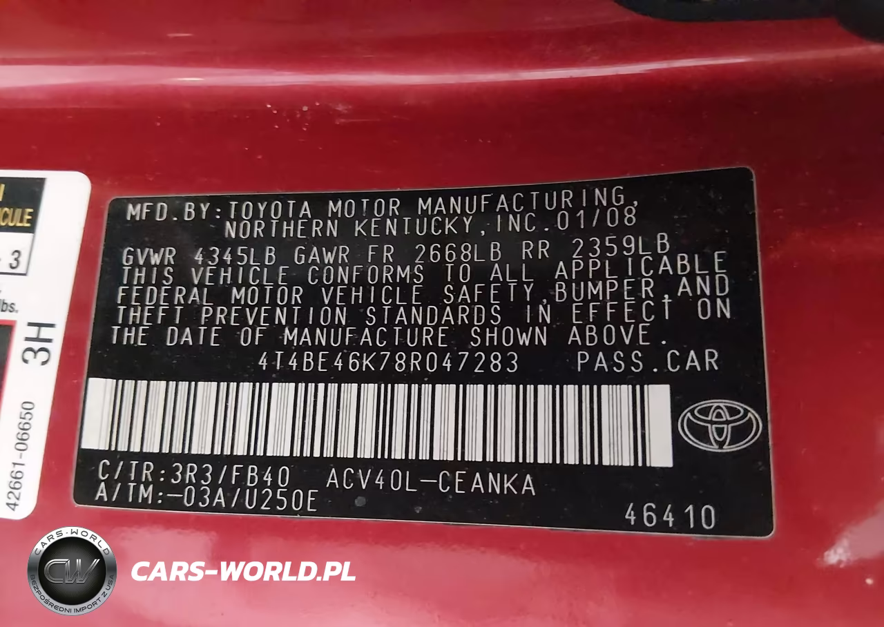 2008 Toyota Camry Le VIN:4T4BE46K78R047283 - 9