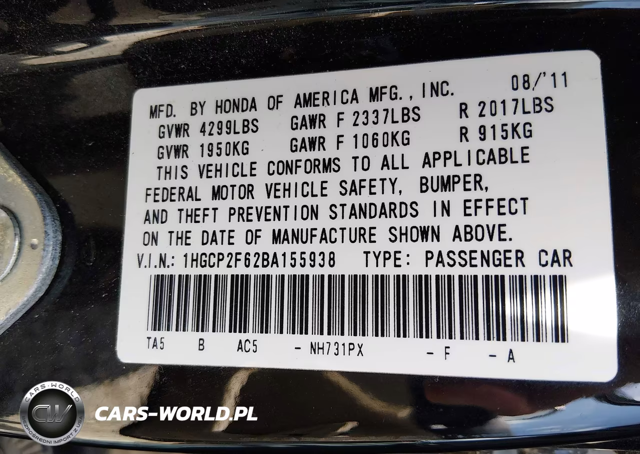 2011 Honda Accord 2.4 Se VIN:1HGCP2F62BA155938 - 9