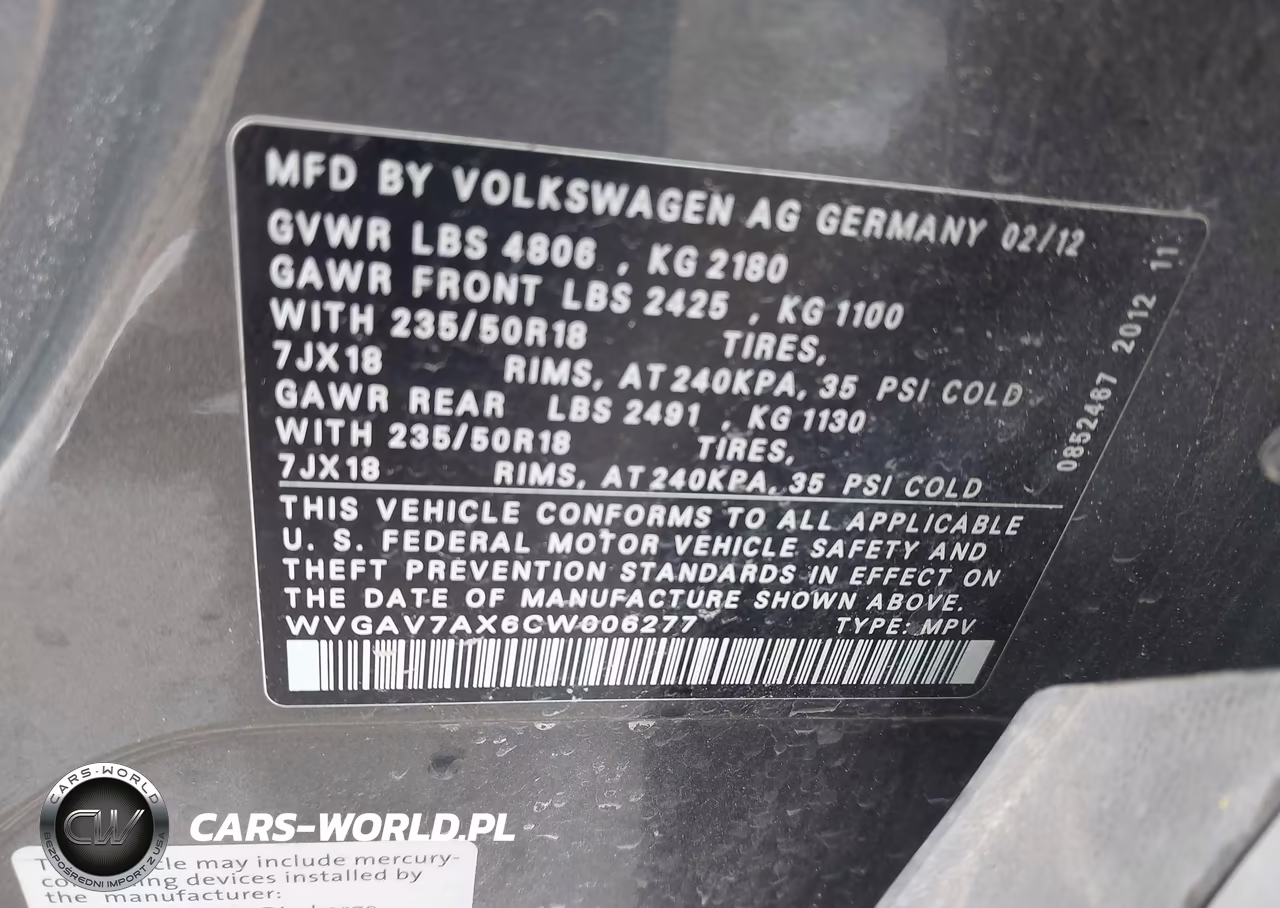 2012 Volkswagen Tiguan Se VIN:WVGAV7AX6CW006277 - 9