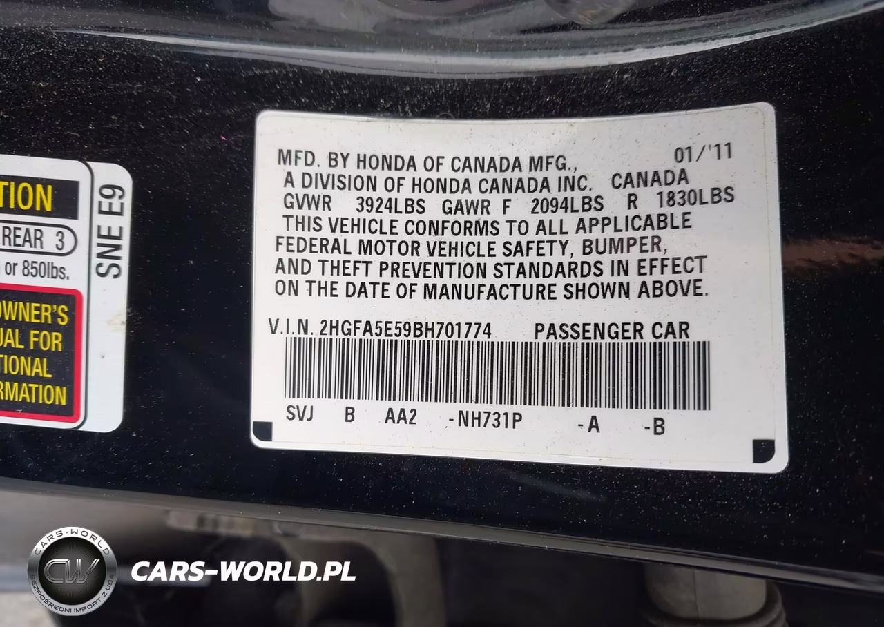 2011 Honda Civic Si VIN:2HGFA5E59BH701774 - 9