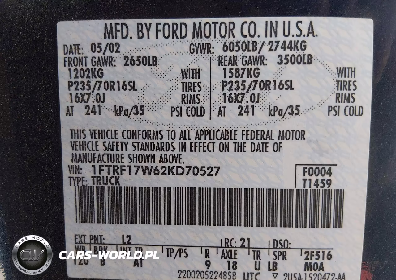 2002 Ford F-150 Xl-Xlt VIN:1FTRF17W62KD70527 - 9