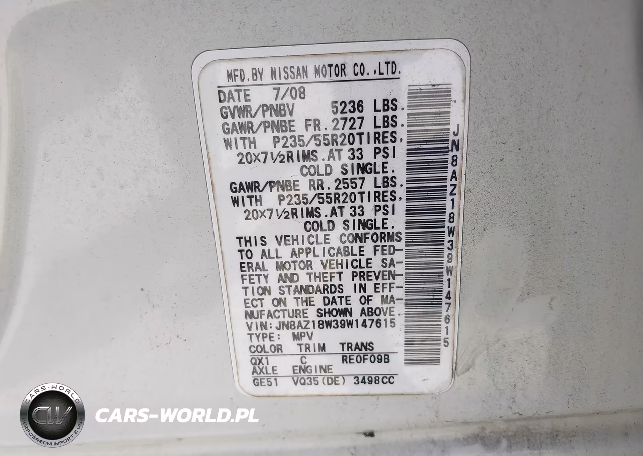 2009 Nissan Murano Le VIN:JN8AZ18W39W147615 - 9
